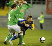 31 March 2009; Oleg Golo Diuk, Ukraine, in action against Corey Evans, Northern Ireland. U21 International Friendly, Northern Ireland U21 v Ukraine U21, Shamrock Park, Portadown, Co. Armagh. Picture credit: Oliver McVeigh / SPORTSFILE