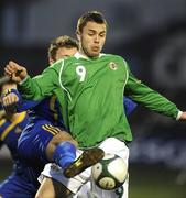 31 March 2009; Josh McQuaid, Northern Ireland, in action against Andriy Fartushniak, Ukraine. U21 International Friendly, Northern Ireland U21 v Ukraine U21, Shamrock Park, Portadown, Co. Armagh. Picture credit: Oliver McVeigh / SPORTSFILE