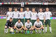 1 April 2009; The Republic of Ireland team, back row, left to right, Andy Keogh, Kevin Kilbane, Paul McShane, John O'Shea, Kevin Doyle, Glenn Whelan and Richard Dunne, front row, left to right, Shay Given, Stephen Hunt, Robbie Keane and Keith Andrews. 2010 FIFA World Cup Qualifier, Italy v Republic of Ireland, San Nicola Stadium, Bari, Italy. Picture credit: David Maher / SPORTSFILE