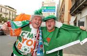 1 April 2009; Republic of Ireland fans Teddy O'Driscoll, left, from Donaghmeade, Dublin, and Eric Feighery, from Finglas, Dublin, on their way to the game. 2010 FIFA World Cup Qualifier, Italy v Republic of Ireland, San Nicola Stadium, Bari, Italy. Picture credit: Ray McManus / SPORTSFILE