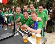 1 April 2009; Republic of Ireland fans, from Clonmel, Co. Tipperary, Fergus Nolan, Paddy O'Donoghue, Mark Lavin, Mick O'Neill, James Cleary and Marcus Bohner appear to have overcome the ban on alcohol on their way to the game. 2010 FIFA World Cup Qualifier, Italy v Republic of Ireland, San Nicola Stadium, Bari, Italy. Picture credit: Ray McManus / SPORTSFILE