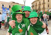 1 April 2009; Republic of Ireland fans Sean Lynch, Newry, Aidan Hearte, Whites Cross, Cork, and Ray Dorney, Ballyvolane, Cork, on their way to the game. 2010 FIFA World Cup Qualifier, Italy v Republic of Ireland, San Nicola Stadium, Bari, Italy. Picture credit: Ray McManus / SPORTSFILE