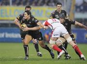 3 April 2009; James Hook, Ospreys, in action against Ryan Caldwell, Ulster. Magners League, Ulster v Ospreys, Ravenhill Park, Belfast. Picture credit: Oliver McVeigh / SPORTSFILE