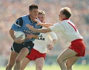 17 September 1995; Paddy Moran of Dublin in action against Peter Canavan of Tyrone during the 1995 All Ireland Final match between Dublin and Tyrone at Croke Park in Dublin. Photo by Ray McManus/SPORTSFILE