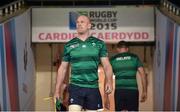 18 September 2015; Ireland captain Paul O'Connell walks onto the pitch ahead of the captain's run. Ireland Rugby Squad Captain's Run, 2015 Rugby World Cup. Millennium Stadium, Cardiff, Wales. Picture credit: Brendan Moran / SPORTSFILE