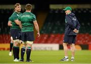 18 September 2015; Ireland head coach Joe Schmidt, right, with Jamie Heaslip, left, and Sean O'Brien during the captain's run. Ireland Rugby Squad Captain's Run, 2015 Rugby World Cup. Millennium Stadium, Cardiff, Wales. Picture credit: Brendan Moran / SPORTSFILE