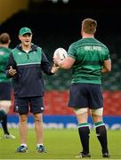 18 September 2015; Ireland head coach Joe Schmidt, left, with Sean O'Brien during the captain's run. Ireland Rugby Squad Captain's Run, 2015 Rugby World Cup. Millennium Stadium, Cardiff, Wales. Picture credit: Brendan Moran / SPORTSFILE