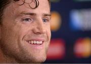 18 September 2015; Ireland's Jamie Heaslip during a press conference. Ireland Rugby Press Conference, 2015 Rugby World Cup. Millennium Stadium, Cardiff, Wales. Picture credit: Brendan Moran / SPORTSFILE