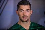 18 September 2015; Ireland's Rob Kearney during a press conference. Ireland Rugby Press Conference, 2015 Rugby World Cup. Millennium Stadium, Cardiff, Wales. Picture credit: Brendan Moran / SPORTSFILE