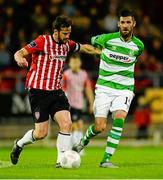 18 September 2015; Ryan McBride, Derry City, in action against Gavin Brennan, Shamrock Rovers. SSE Airtricity League Premier Division, Derry City v Shamrock Rovers. Brandywell, Derry. Picture credit: Oliver McVeigh / SPORTSFILE