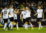 18 September 2015; Richie Towell, second from right, Dundalk, celebrates after scoring his side's second goal with team-mate Daryl Horgan. SSE Airtricity League Premier Division, Dundalk v Drogheda United. Oriel Park, Dundalk. Picture credit: David Maher / SPORTSFILE