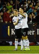 18 September 2015; Richie Towell, right, Dundalk, celebrates after scoring his side's second goal with team-mate Daryl Horgan. SSE Airtricity League Premier Division, Dundalk v Drogheda United. Oriel Park, Dundalk. Picture credit: David Maher / SPORTSFILE