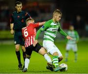 18 September 2015; Gareth McCaffrey, Shamrock Rovers, in action against Conor McCormack, Derry City. SSE Airtricity League Premier Division, Derry City v Shamrock Rovers. Brandywell, Derry. Picture credit: Oliver McVeigh / SPORTSFILE