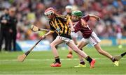 6 September 2015; Eimear Maguire, St. Columba’s, Kilrea, Co. Derry, representing Kilkenny, in action against Caoimhe Cliffe, Bunscoil Bhóthar na Naomh, Lismore, Co. Waterford, representing Galway, during the Cumann na mBunscol INTO Respect Exhibition Go Games 2015 at Kilkenny v Galway - GAA Hurling All-Ireland Senior Championship Final. Croke Park, Dublin. Picture credit: Stephen McCarthy / SPORTSFILE