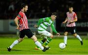 18 September 2015; Ryan McBride, Derry City, in action against Brandon Miele, Shamrock Rovers. SSE Airtricity League Premier Division, Derry City v Shamrock Rovers. Brandywell, Derry. Picture credit: Oliver McVeigh / SPORTSFILE