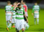 18 September 2015; A dejected Patrick Cregg, Shamrock Rovers, after the game. SSE Airtricity League Premier Division, Derry City v Shamrock Rovers. Brandywell, Derry. Picture credit: Oliver McVeigh / SPORTSFILE