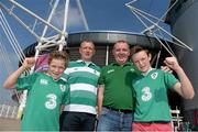 19 September 2015; Ireland supporters, from left, Ben Murrihy, Patrick Murrihy, Aidan Danaher and Patrick Murrihy Jr., all from Newcastle West, Co. Limerick, ahead of the game. 2015 Rugby World Cup, Pool D, Ireland v Canada. Millennium Stadium, Cardiff, Wales. Picture credit: Brendan Moran / SPORTSFILE