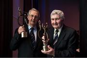 19 September 2015; Tipperary’s Jimmy Finn, left, who captained his side to All-Ireland glory in 1951 and Kerry legend Mick O’Dwyer who both received the GPA Lifetime Achievement Awards for hurling and football respectively at the GPA Former Players Event in Croke Park. Over 400 former county footballers and hurlers gathered at the annual lunch which is now in its third year. The event is part of the GPA’s efforts to develop an active player alumi. Croke Park, Dublin. Picture credit: Ray McManus / SPORTSFILE