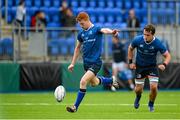 19 September 2015; Ciaran Frawley, Leinster, kicks off following an Ulster try. U19 Interprovincial Rugby Championship, Round 3, Leinster v Ulster. Donnybrook Stadium, Donnybrook, Dublin. Picture credit: Sam Barnes / SPORTSFILE