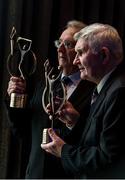 19 September 2015; Tipperary’s Jimmy Finn, left, who captained his side to All-Ireland glory in 1951 and Kerry legend Mick O’Dwyer who both received the GPA Lifetime Achievement Awards for hurling and football respectively at the GPA Former Players Event in Croke Park. Over 400 former county footballers and hurlers gathered at the annual lunch which is now in its third year. The event is part of the GPA’s efforts to develop an active player alumi. Croke Park, Dublin. Picture credit: Ray McManus / SPORTSFILE