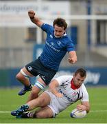 19 September 2015; Conor Farrell, Leinster, is beaten to the ball by Peter Cooper, Ulster. U19 Interprovincial Rugby Championship, Round 3, Leinster v Ulster. Donnybrook Stadium, Donnybrook, Dublin. Picture credit: Sam Barnes / SPORTSFILE