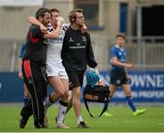 19 September 2015; Jonny McKeown, Ulster, is helped off the field of play following an injury. U19 Interprovincial Rugby Championship, Round 3, Leinster v Ulster. Donnybrook Stadium, Donnybrook, Dublin. Picture credit: Sam Barnes / SPORTSFILE