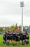 19 September 2015; The Leinster team huddle at the end of their warm up. U19 Interprovincial Rugby Championship, Round 3, Leinster v Ulster. Donnybrook Stadium, Donnybrook, Dublin. Picture credit: Sam Barnes / SPORTSFILE