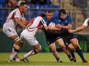 18 September 2015; John Molony with the support from his Leinster team-mate James Bollard is tackled by Harry Clellan, Ulster. U20 Interprovincial Rugby Championship, Round 3, Leinster v Ulster. Donnybrook Stadium, Donnybrook, Dublin. Picture credit: Stephen McCarthy / SPORTSFILE