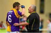 19 September 2015; Referee Brian Crowe in conversation with Wolfe Tones' Cian Ward. FBD7s Senior All Ireland Football 7s at Kilmacud Crokes. Semi-Final, Kilmacud Crokes, Dublin v Wolfe Tones, Meath. Glenalbyn House, Stillorgan, Co. Dublin. Picture credit: Piaras Ó Mídheach / SPORTSFILE