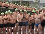 19 September 2015; Swimmers line up to take the plunge before the Dublin City Liffey Swim. Dublin City Liffey Swim. Dublin. Picture credit: Cody Glenn / SPORTSFILE