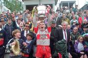 18 July 1993; Derry captain Henry Downey lifts the cup. Ulster Senior Football Championship Final, Derry v Donegal, St. Tighearnach's Park, Clones, Co. Monaghan. Picture credit; Ray McManus / SPORTSFILE
