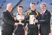 7 February 2009; At the launch of the 2009 ESB All-Ireland Minor Football and Hurling Championships, from left, GAA President Nickey Brennan, 2008 winning captains Ryan Pickering of Tyrone and Tom Breen of Kilkenny with Padraig McManus, Chief Executive, ESB. Croke Park, Dublin. Picture credit: Brendan Moran / SPORTSFILE