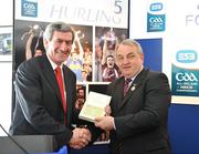 7 February 2009; Padraig McManus, Chief Executive, ESB, makes a presentation to Nickey Brennan, President of the GAA, at the launch of the 2009 ESB All-Ireland Minor Football and Hurling Championships. Croke Park, Dublin. Picture credit: Brendan Moran / SPORTSFILE