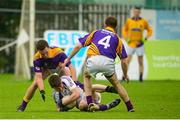 19 September 2015; Darragh Mullin, Kilmacud Crokes, in action against Eanna Harrington and Niall McLoughlin, 4, Wolfe Tones. FBD7s Senior All Ireland Football 7s at Kilmacud Crokes. Semi-Final, Kilmacud Crokes, Dublin v Wolfe Tones, Meath. Glenalbyn House, Stillorgan, Co. Dublin. Picture credit: Piaras Ó Mídheach / SPORTSFILE