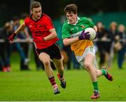 19 September 2015; Johnny Munroe, Carrickmore, in action against Chrissy McKenna, Truagh Gaels. FBD7s Senior All Ireland Football 7s at Kilmacud Crokes. Semi-Final, Truagh Gales, Monaghan, v Carrickmore, Tyrone. Glenalbyn House, Stillorgan, Co. Dublin. Picture credit: Piaras Ó Mídheach / SPORTSFILE