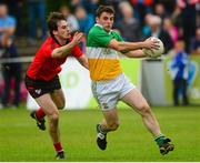 19 September 2015; Conor Mullin, Carrickmore, in action against Adam Treanor, Truagh Gaels. FBD7s Senior All Ireland Football 7s at Kilmacud Crokes. Semi-Final, Truagh Gales, Monaghan, v Carrickmore, Tyrone. Glenalbyn House, Stillorgan, Co. Dublin. Picture credit: Piaras Ó Mídheach / SPORTSFILE