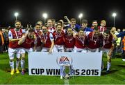 19 September 2015; St Patrick's Athletic players celebrate with the cup. EA Sports Cup Final, Galway United v St Patrick’s Athletic. Eamonn Deacy Park, Galway. Picture credit: Matt Browne / SPORTSFILE