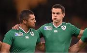 19 September 2015; Rob Kearney, left, and Jonathan Sexton, Ireland. 2015 Rugby World Cup, Pool D, Ireland v Canada. Millennium Stadium, Cardiff, Wales. Picture credit: Stephen McCarthy / SPORTSFILE