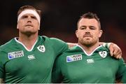 19 September 2015; Jamie Heaslip, left, and Cian Healy, Ireland. 2015 Rugby World Cup, Pool D, Ireland v Canada. Millennium Stadium, Cardiff, Wales. Picture credit: Stephen McCarthy / SPORTSFILE