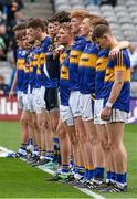 20 September 2015; The Tipperary minor team stand for a minute silence in honour of those who passed this week; Eddie Connolly, Loughmore Castleiney, Tipperary; James Miskelly, Mayobridge, Down; Eoin Farrell, Rostrevor, Down, and Ray Noone, Kilmacud Crokes, Dublin. Electric Ireland GAA Football All-Ireland Minor Championship Final, Kerry v Tipperary, Croke Park, Dublin. Picture credit: Ray McManus / SPORTSFILE
