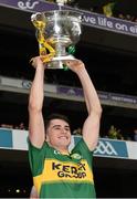 20 September 2015; Mark O’Connor, Kerry, lifts the cup. Electric Ireland GAA Football All-Ireland Minor Championship Final, Kerry v Tipperary, Croke Park, Dublin. Picture credit: Ray McManus / SPORTSFILE