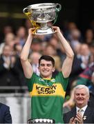 20 September 2015; Kerry captain Mark O’Connor lifts the cup. Electric Ireland GAA Football All-Ireland Minor Championship Final, Kerry v Tipperary, Croke Park, Dublin. Picture credit: Stephen McCarthy / SPORTSFILE