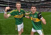 20 September 2015; Jason Foley, 3, and James Duggan, Kerry, celebrate their side's victory. Electric Ireland GAA Football All-Ireland Minor Championship Final, Kerry v Tipperary, Croke Park, Dublin. Picture credit: Stephen McCarthy / SPORTSFILE