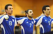 22 February 2009; Cyprus players, from left, Loukas Siikkis, Kostas Polyviou and Lambros Vassiliou. UEFA Futsal Championship 2010 Qualifying Tournament, Cyprus v England. National Basketball Arena, Tallaght, Dublin. Picture credit: Stephen McCarthy / SPORTSFILE