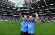 20 September 2015; Dublin's Diarmuid Connolly, left, and Paddy Andrews celebrate following their side's victory. GAA Football All-Ireland Senior Championship Final, Dublin v Kerry, Croke Park, Dublin. Picture credit: Stephen McCarthy / SPORTSFILE