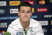 20 September 2015; Ireland's Jonathan Sexton during a press conference. Ireland Rugby Press Conference, 2015 Rugby World Cup. St George's Park, Burton-upon-Trent, England. Picture credit: Barrington Coombs / SPORTSFILE