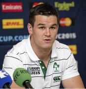 20 September 2015; Ireland's Jonathan Sexton during a press conference. Ireland Rugby Press Conference, 2015 Rugby World Cup. St George's Park, Burton-upon-Trent, England. Picture credit: Barrington Coombs / SPORTSFILE