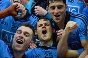 20 September 2015; Dublin's, from left, Paddy Andrews, Kevin McManamon, and Bernard Brogan celebrate after the game. GAA Football All-Ireland Senior Championship Final, Dublin v Kerry, Croke Park, Dublin. Picture credit: Piaras Ó Mídheach / SPORTSFILE