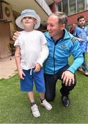 21 September 2015; Dublin manager Jim Gavin with 6 year Dylan Murphy, from Clondalkin, Co.Dublin, during a visit from the GAA Football All-Ireland Champions Dublin to Our Lady's Children's Hospital, Crumlin, Dublin. Picture credit: David Maher / SPORTSFILE