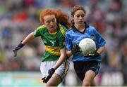 20 September 2015; Emer Stynes, St Canice's Co Ed NS, Granges Road, Kilkenny, representing Dublin, and Sinéad Clancy, Knockanean NS, Ennis, Clare, representing Kerry, during the Cumann na mBunscol INTO Respect Exhibition Go Games 2015 at the GAA Football All-Ireland Senior Championship Final between Dublin and Kerry at Croke Park, Dublin. Picture credit: Stephen McCarthy / SPORTSFILE